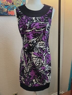 Alyx Black, Purple & White Tropical Print Mini Dress